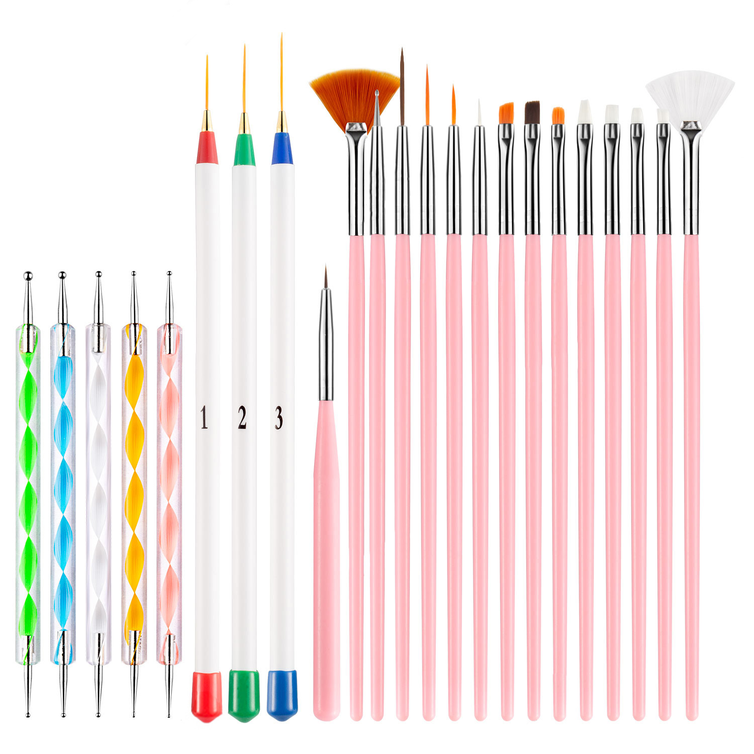 23PCS Nail Art Brushes Kit Lin - Detailing Brush Set ulasan dan harga